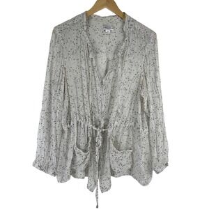 Pendleton Plus Womens 2X White Silk Polka Dot Zip Front Drawstring Jacket Top